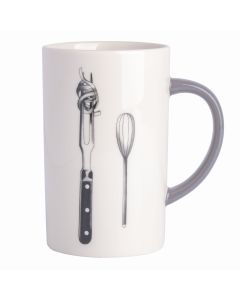Babish 15 Ounce Tall Fine Ceramic Fork and Whisk Mug in White